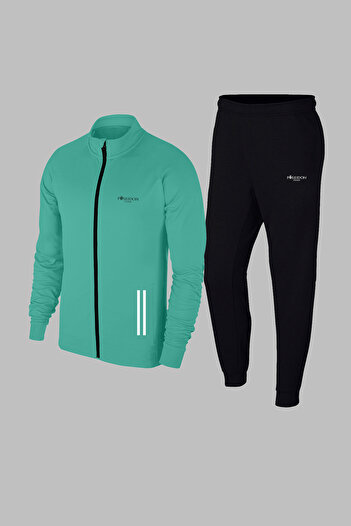 POSEIDON STORM New Series Men's Water Green Supra Combed Fabric Casual Two-Piece Tracksuit Set with Pockets S-3Xl