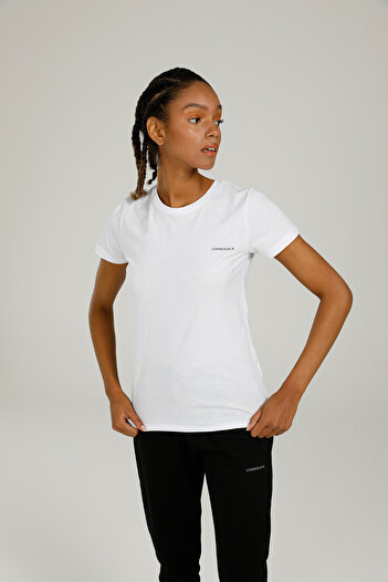 lumberjack Ct122 Basic T-shirt με λαιμόκοψη Λευκό γυναικείο κοντομάνικο μπλουζάκι