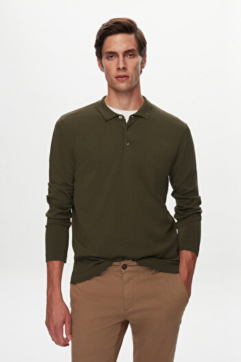 Twn Slim Fit Khaki Plain Knit Rayon Knitted Sweater