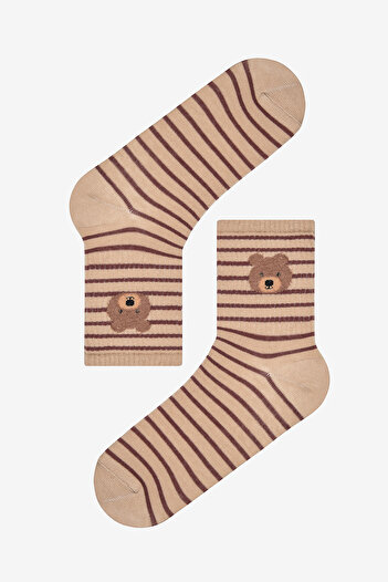Penti Bear Striped Beige Socks - Multicolored Pack of 2