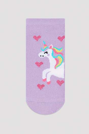 Penti Kız Çocuk Lila Unicorn Kalp Desenli 2li Patik Çorap