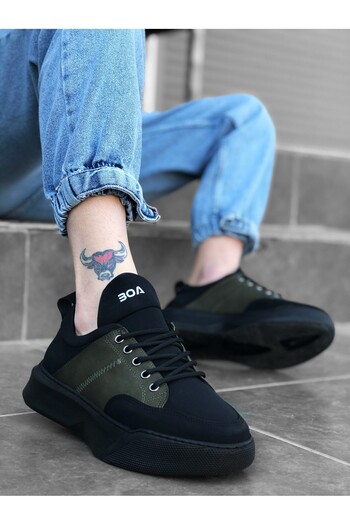 BOA BA0163 Lace-up Men's High Sole Black Khaki Sports Shoes