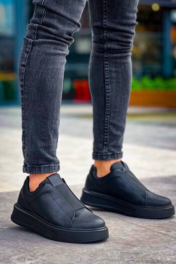 BESKAR Kb 007 Kuback Black Black High Sole Single Strap Laceless Casual Men's Shoes