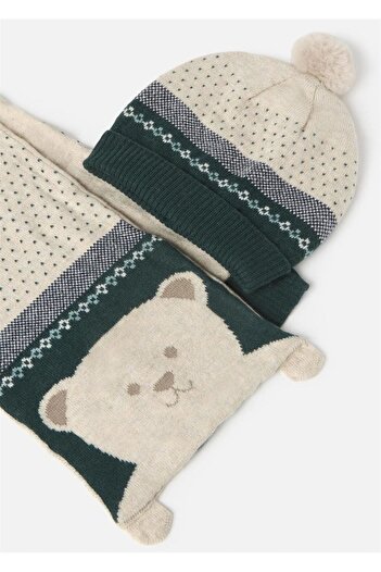 MAYORAL Beige Baby Teddy Bear Hat and Scarf Set - 10767