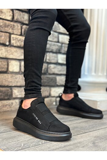 BESKAR BOA BA0307 Black Men's Shoes - Thick Suede, High Sole, Double Band