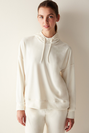 Penti White Hooded Soft Velvet Sweatshirt