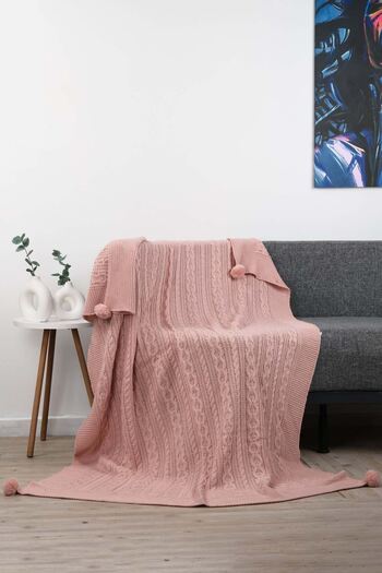 DOUX HOME Derya Knitwear Knitted Tv Blanket with 4 Pompoms 130 X 170 (Powder)