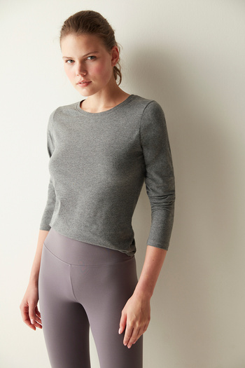 Penti Dark Gray Melange Basic Long Sleeve Top