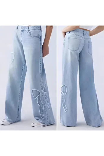 Violon Butterfly Streetwear Baggy Blue Trousers