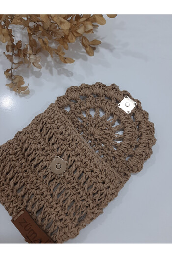 zümal tekstil tasarım Hand Knitted Paper String Lined Wallet Bag (Color Straw)