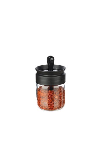 Myend 3 Pieces Black Spice Rack, Spice Rack with Glass Spoon, Spice Storage Jar with Spoon