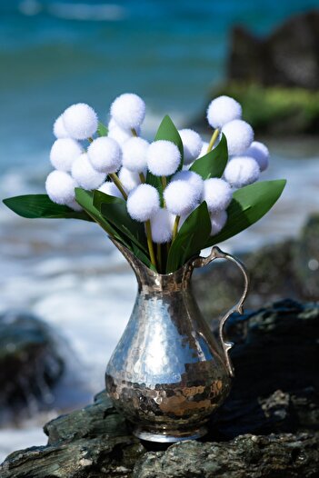 Güleç Yapay Çiçek Floare Artificială Pompon Albă 35 Cm 7 Ramuri