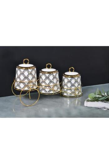 Paçi 3-Piece Porcelain Spice Set with Stand