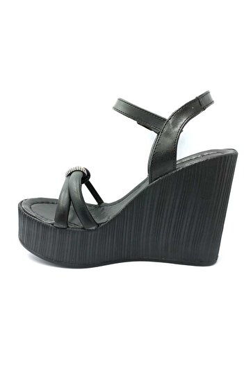 PUNTO 292020   Black Stone Wedge Sole Women's Shoes
