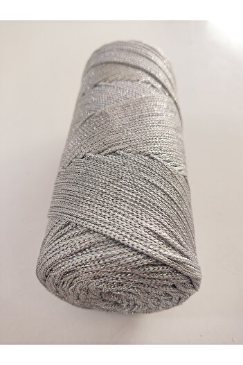 Engin TT Τσάντα με κορδόνια ασημί χρώματος Glitter Macrame - 400gr, 2mm, Runner, Supla Hobby String