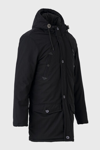 STONCS Men's Black Gabardin Hooded Parka