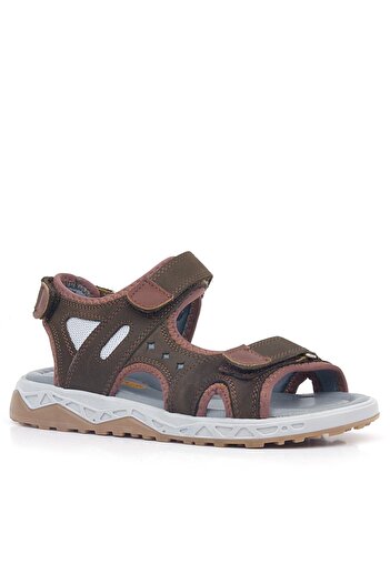Rakerplus Dark Brown Genuine Leather Velcro Children's Sandals