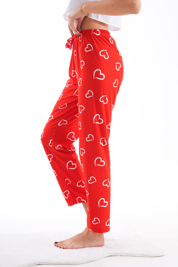 Arvin Pijama Heart Patterned Soft Silky Textured Elastic Waist Pajama Bottoms