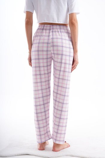 Arvin Pijama Γυναικείο ροζ καρό εμπριμέ βαμβακερό χαλαρωτικό πάτο πιτζάμα