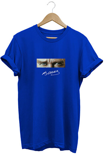 The Baski Μπλουζάκι με στάμπα Atatürk Eye and Signature 100% Cotton Premium Blue T-Shirt