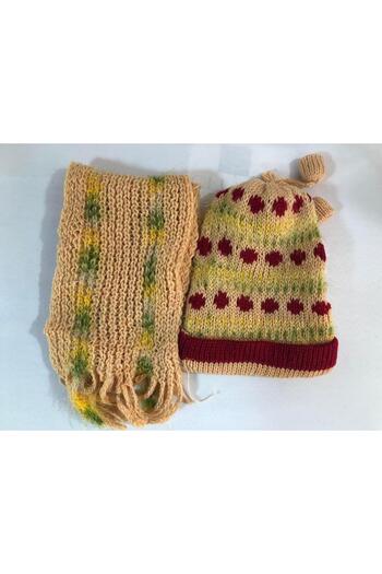 Hasyılmaz Women's Knitted Scarf Beanie Set Cream