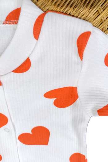 dinamik çocuk Thin Seasonal Snap-On Jumpsuit with Ribbed Fabric for Newborn Baby Girl - Printed Booties 0-1-3-6 Months