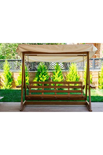 WOODMAN FURNITE & WOOD Lia Ahşap Balkon Bahçe Salincaği Fin Çam Ağaci 300 Kg Kapasiteli Süngerli