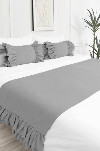 RİTMOHOME Bed Runner & Inner Filled Throw Pillow Set Double Ruffle Gray, Dowry, Bed Cover