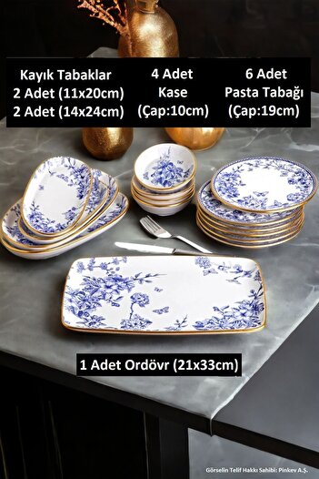 Pinkev Butterfly 15 Pieces Ceramic Breakfast Cake Presentation Plate Set for 6 Persons
