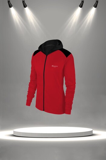 POSEIDON STORM Women's Red Custom Supra Combed Fabric Zippered Running Walking Set (S-3Xl)