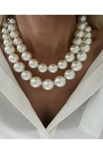 Jovela Büyük Inci Çift Sira Kolye Choker Kolye Inci Choker