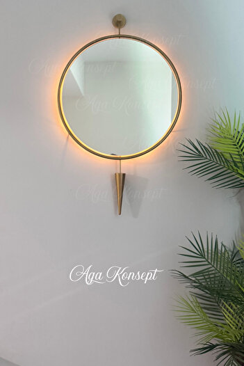 AGA KONSEPT Led'li Kazablanka Ayna GOLD 60 X 95 Cm Dekoratif Antre Duvar Salon Mutfak Banyo Ofis Makyaj Aynası