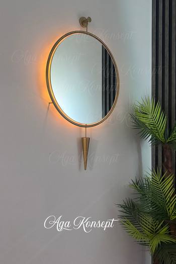 AGA KONSEPT Led'li Kazablanka Ayna GOLD 60 X 95 Cm Dekoratif Antre Duvar Salon Mutfak Banyo Ofis Makyaj Aynası
