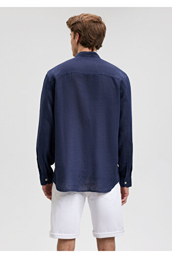 Mavi Lacivert Keten Gömlek Regular Fit / Normal Kesim 0210827-84371