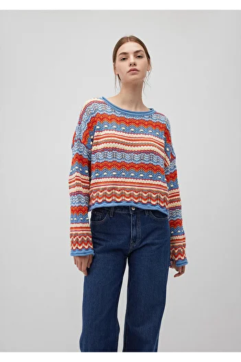 Mavi Red Jacquard Loose Cut Sweater - 1710154 -70460
