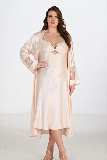 AHU 2-Piece Ivory Dressing Gown Set Big Size 6222