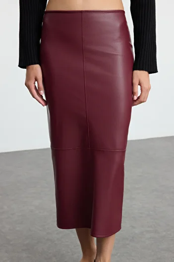 Trendyol Collection High Waist Claret Red Pencil Skirt - Slit Detailed Twoaw25Et00090