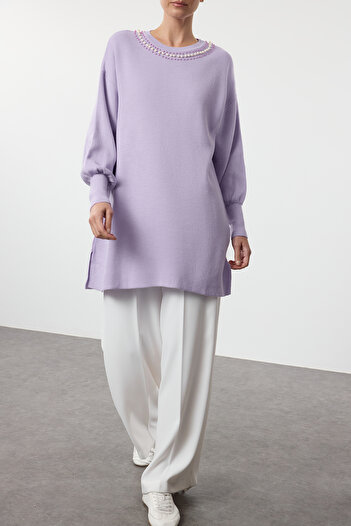 Edit by Trendyol Lilac Pearl Detailed Knitwear Sweater Tedaw25Ak00003