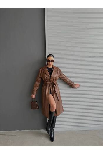 Friday Mood Women's Cuff Detailed Leather Trench Coat