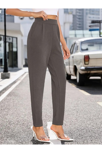 Giyimodam   Women's High Waist Pocket Relaxed Cut Imported Crepe Trousers