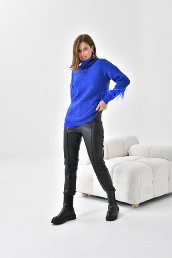 FTZ WOMEN Women's Feather Detailed Sweater Saks Blue 20409