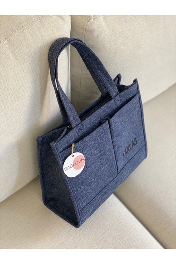 BAGLOVİS CANVAS FABRIC EMBROIDERY DETAIL LARGE SHOULDER BAG