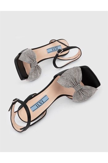 İLVİ Mesonero Genuine Leather Women's Black Heeled Sandals
