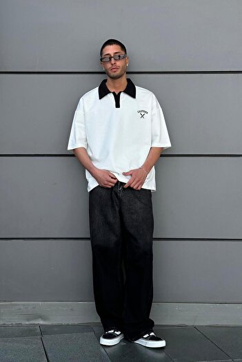 HAFKAGİYİM Λευκό μπλουζάκι California Polo Neck Outplenty Premium Oversize