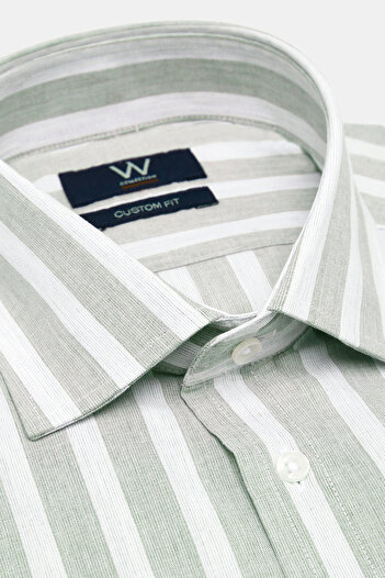 W Collection YEŞİL ÇİZGİLİ DESENLİ GÖMLEK