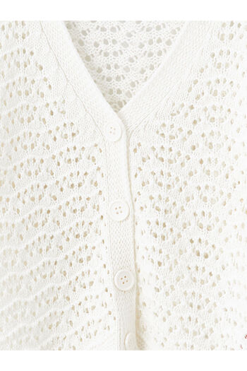 LC Waikiki Lw - V-Neck Hair Braid Patterned Long Sleeve Girl's Knitwear Cardigan
