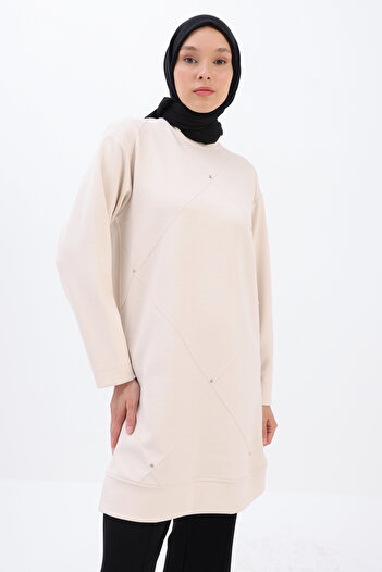 ALLDAY Light Beige Jewelled Geometric Grass Detailed Tunic
