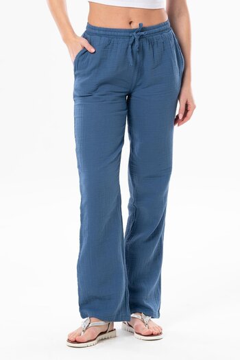 Eliş Şile Bezi Muslin Lace-Up Waist Double Pocket Women's Summer Trousers Indigo indg