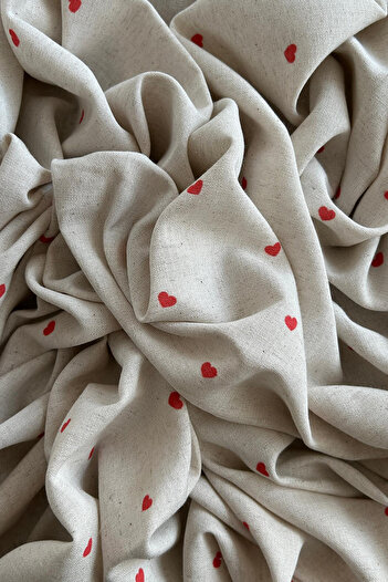 Doray Kumaş Little Heart Patterned Viscose Linen Fabric / Dry - 148