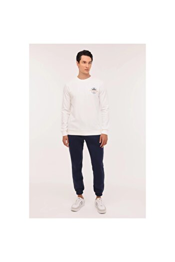 lumberjack Terry Erkek Ekru Yuvarlak Yaka Sweatshirt